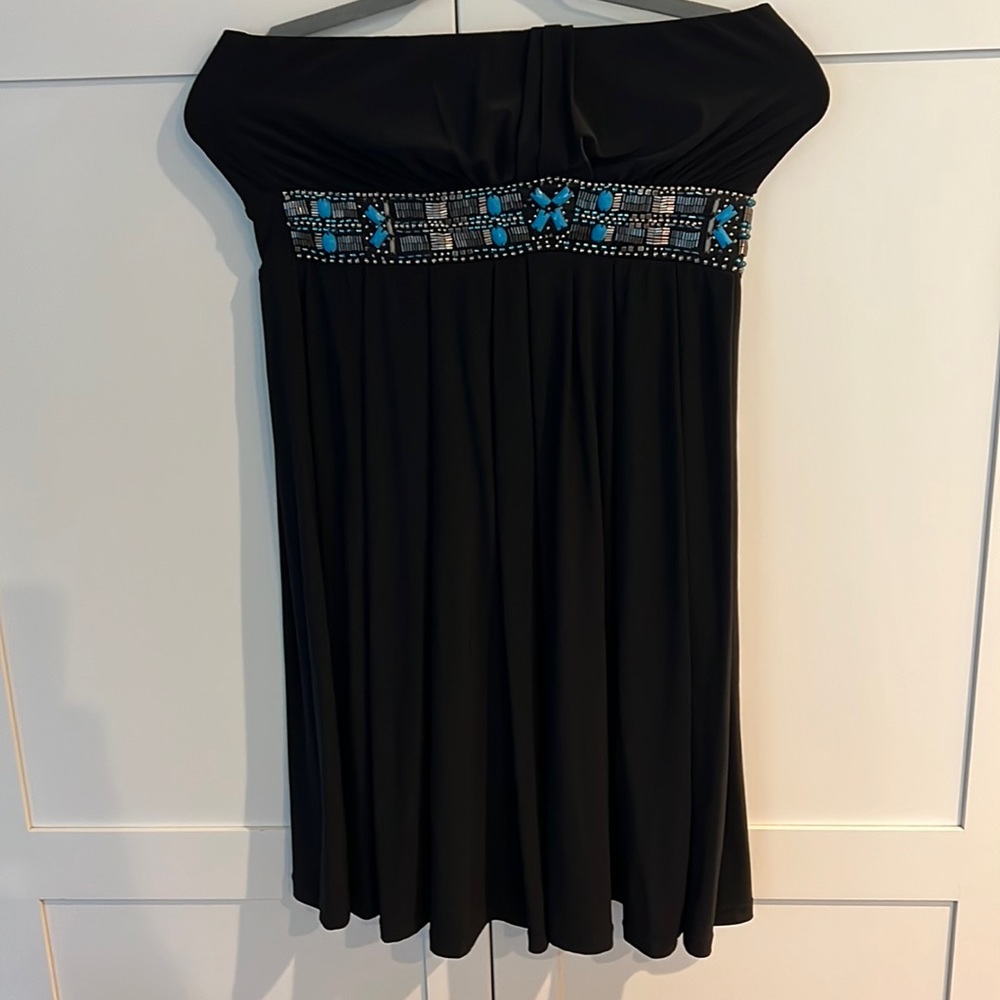 WHITE HOUSE BLACK MARKET strapless dress with turquoise beading - Picture 1 of 4